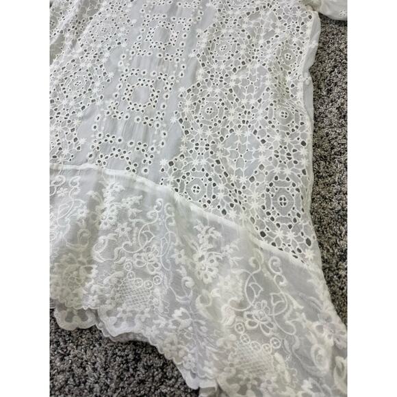 Johnny Was | Medium | White Lace Embroidered Eyelet 3/4 Sleeve Tunic Cover-Up - Picture 5 of 11